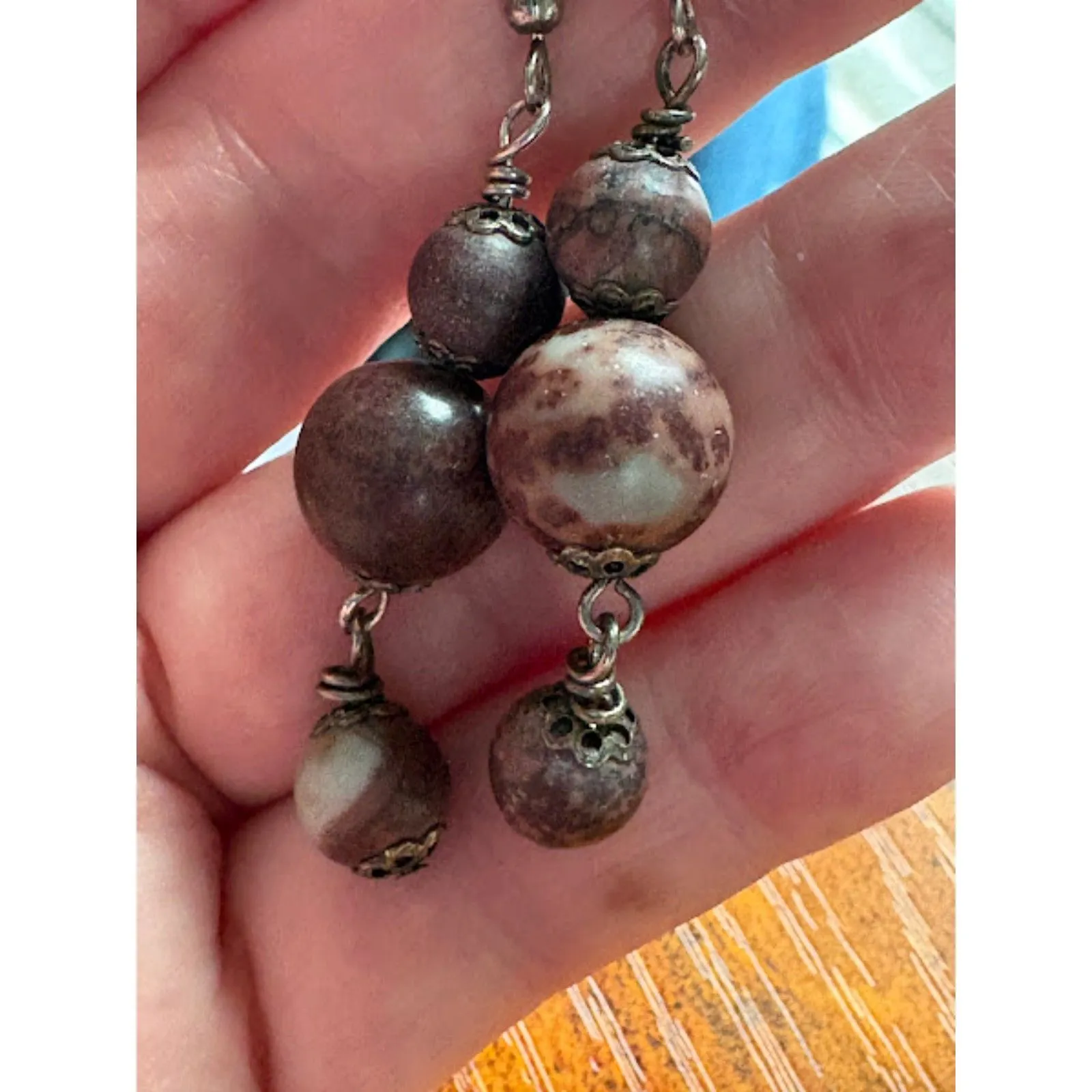 Antique Artisan Chocolate Beaded Earrings Brown - Image 2