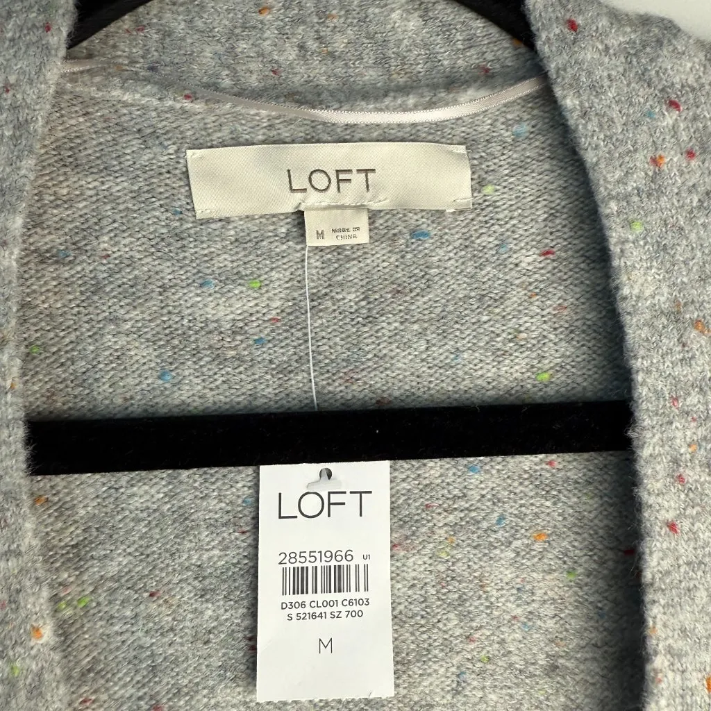 Loft Long Duster Coatigan NWT Open Front Pockets Rainbow Speckled Gray Size M - Image 6