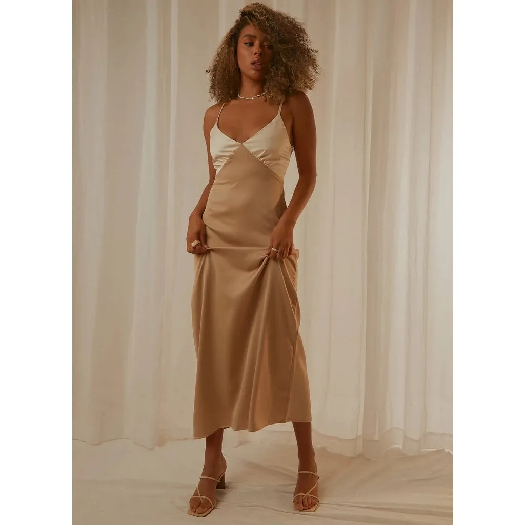 Peppermayo Kamala Contrast Maxi Dress Size 2 Satin Champagne And Ivory Wedding - Image 9