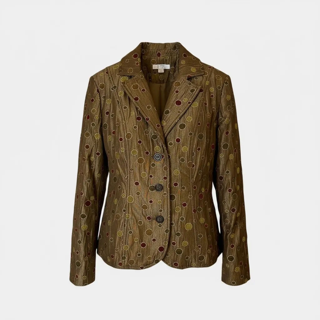 ERIN by Erin London Button Jacket, Brocade, Dot Pattern, Size Small Brown - Image 2