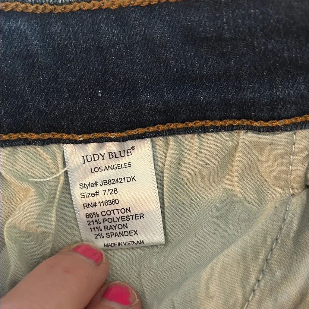 Judy Blue Dark Blue Distressed Straight Leg Jeans Womens Size 7/28 NWOT - Image 15