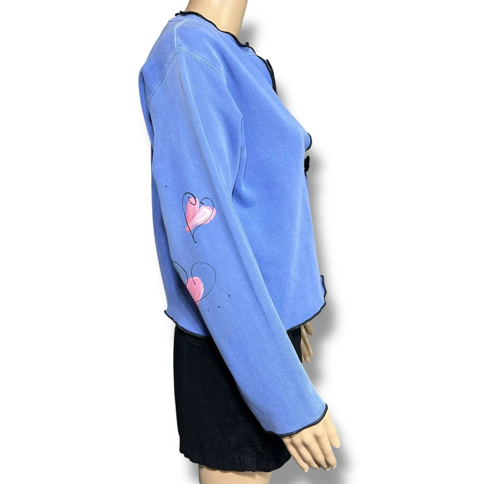 Vintage Stick Chics Womens Hand Painted Sweatshirt Button Closure Blue Medium - Image 2