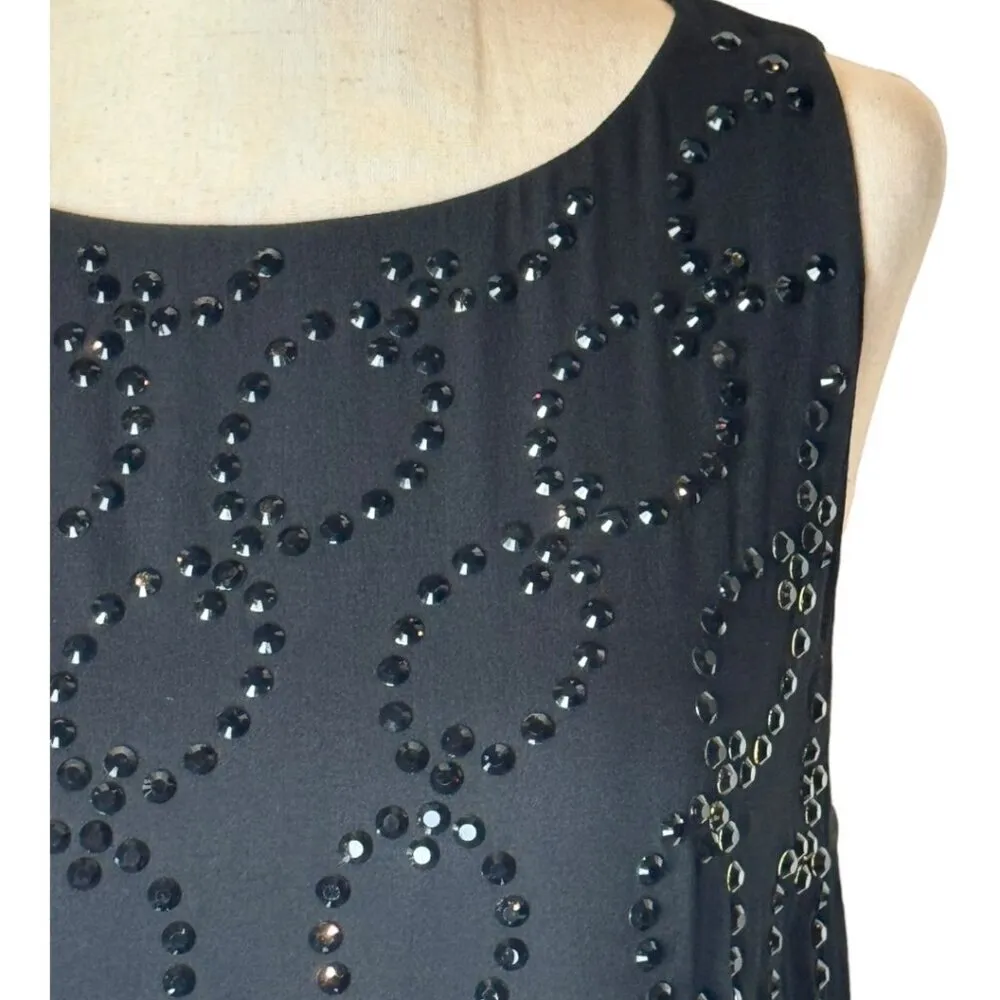 Diane Von Furstenberg Dress Women 6 Black Silk Jeweled Shift Mini Cocktail Party - Image 6