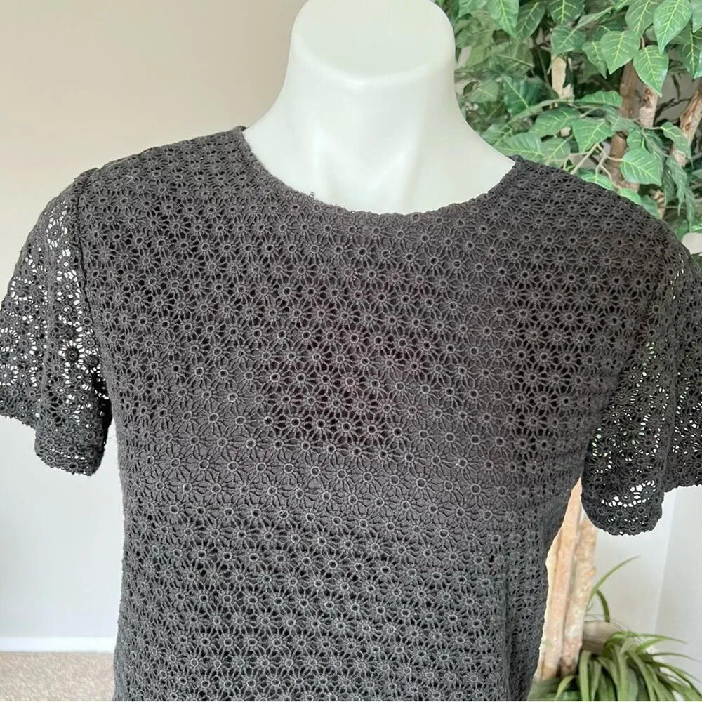 COPY - Theory Eyelet Short Sleeve Back Button Blouse - Image 2