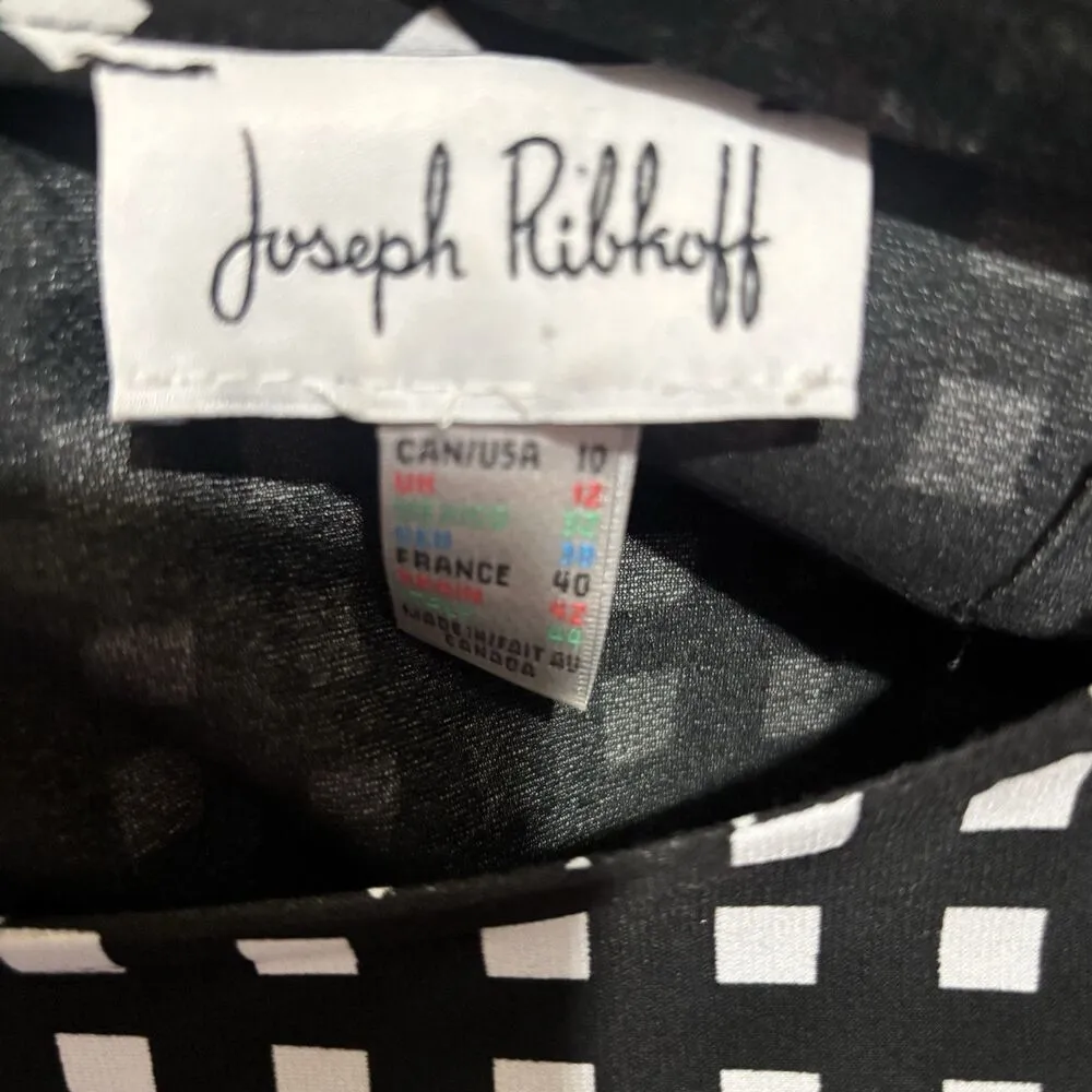 Joseph Ribkoff Cocktail Sheath Dress Womens 10 Black White Print Evening - Image 6