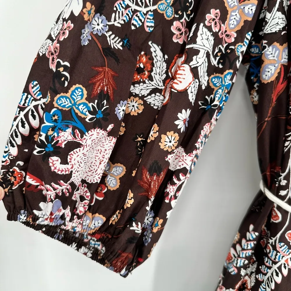 Sugarlips Journee Floral Jazlyn Split Neck Mini Dress size 2X Rope Belt Brown - Image 5