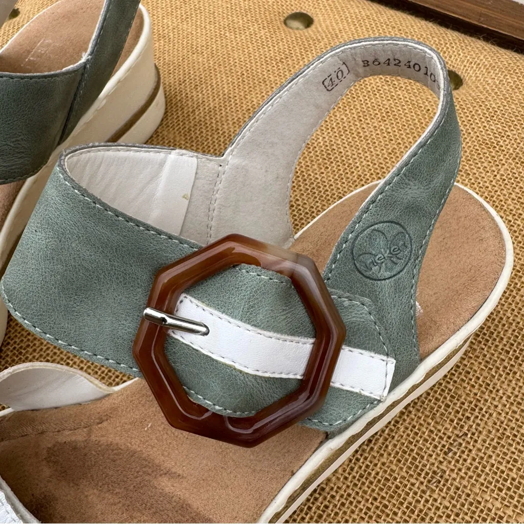 Rieker Women's ROSE Hook&Loop Strap Wedge Sandal, Weiss/Mint, SZ EU 40 White - Image 5