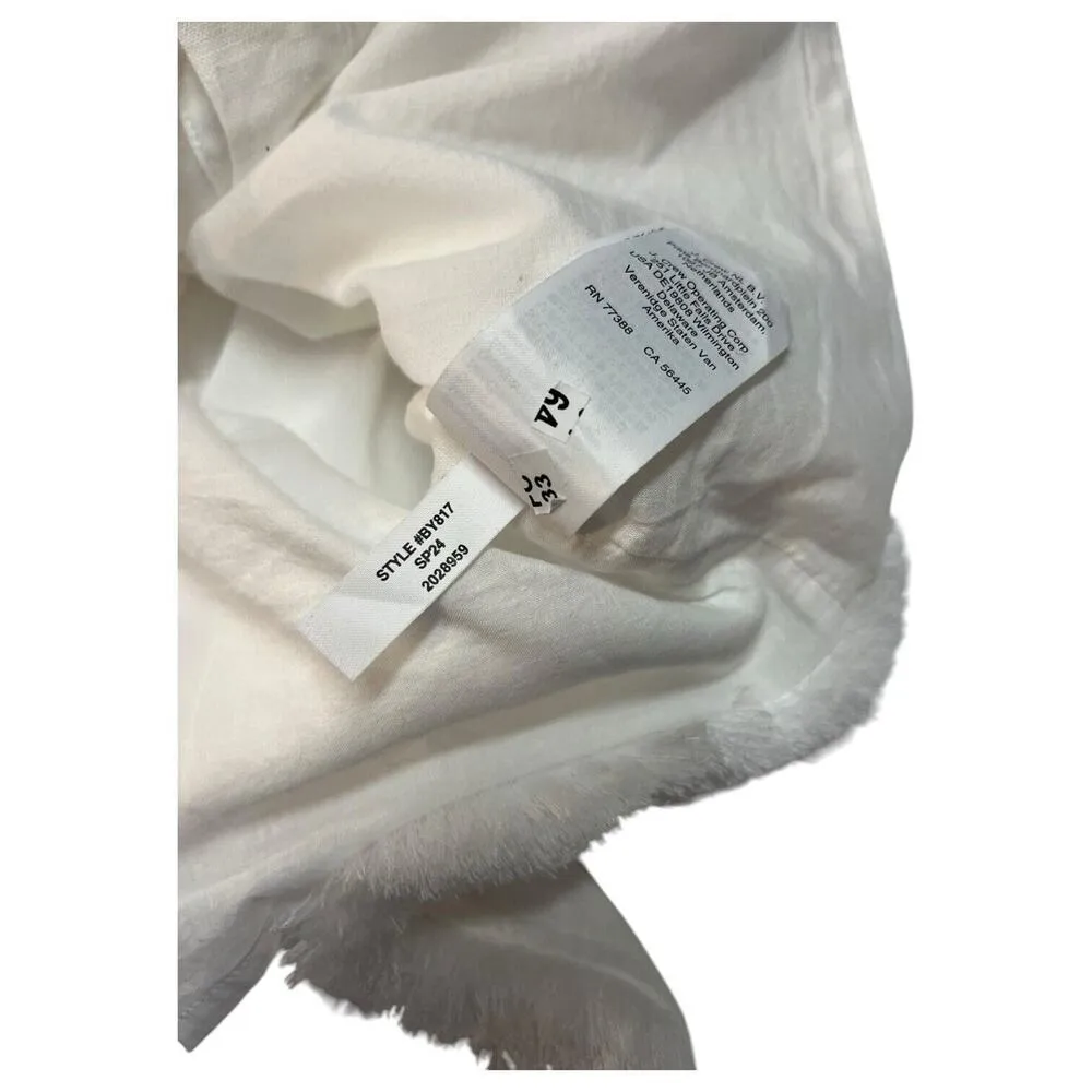 New J Crew Shirt Dress Womens XL Linen Raw Hem Belted Knee Length White BY817 - Image 15