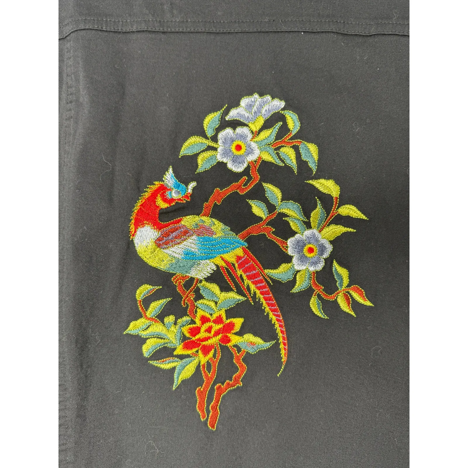Yi Lin Black Embroidered Jacket Women’s Small Floral Bird Western Boho Tropical - Image 8