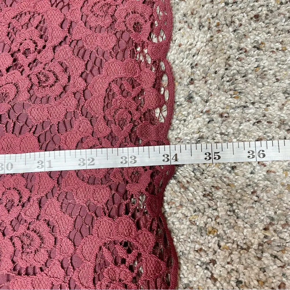 Magnolia Lace Overlay Short Sleeve Mini Dress in Burgundy Maroon 0 - Image 11