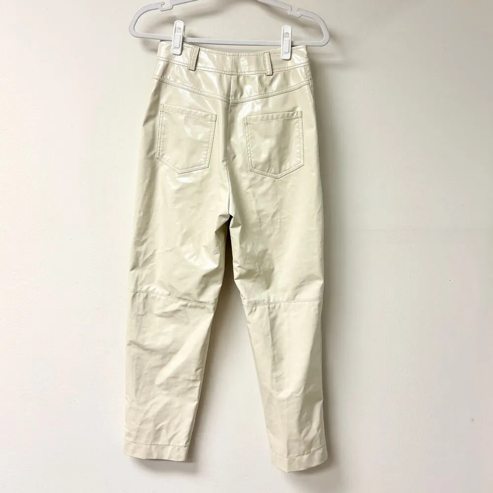 Nisse Coated High Waisted Straight Leg Trouser Pants Cream Women's Size US 4 - Image 2