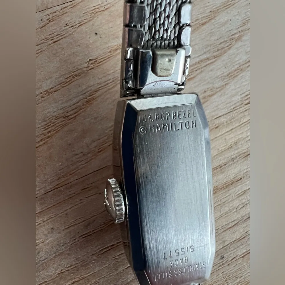 Hamilton Ladies Watch RARE 10KT Gold Plated Bezel Gold Plated Stripe Bracelet - Image 7