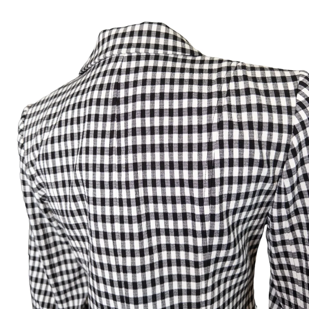Veronica Beard NEW Caldwell Dickey Double Breasted Blazer Gingham Black White 6 - Image 4