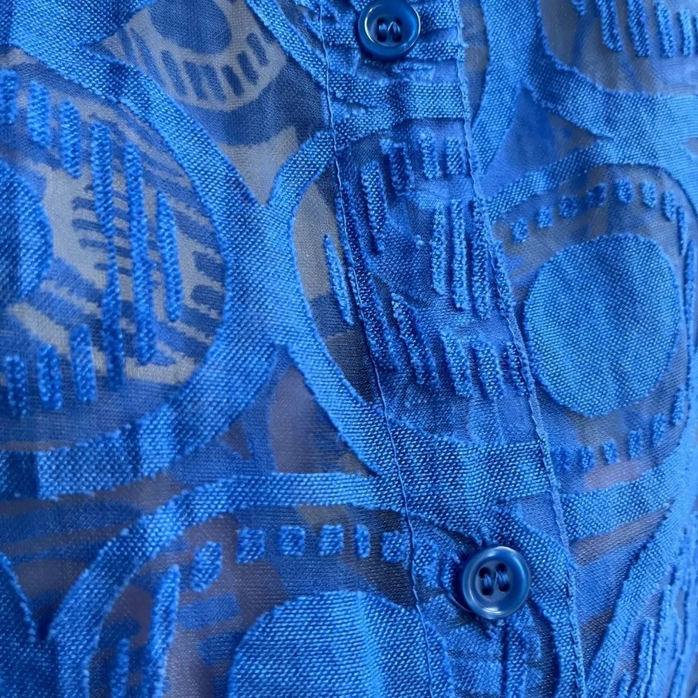 Sheer Oversized Blue Nylon Blouse Shirt Swim Cover Up Top Blouson,‎ Size L Size L - Image 8