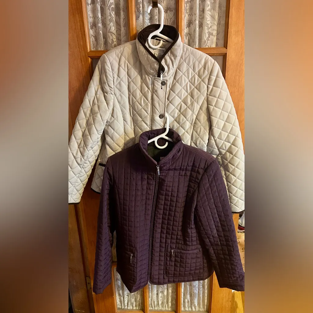 NWOT George Quilted Jackets Lot 2 Beige and Eggplant Medium Purple - Image 2