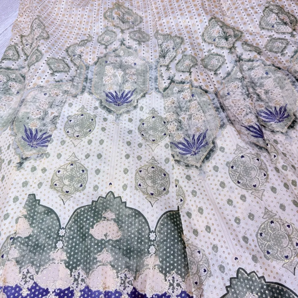 W big leg large w pants floral metallic summer cover up pants summer Blue - Image 4