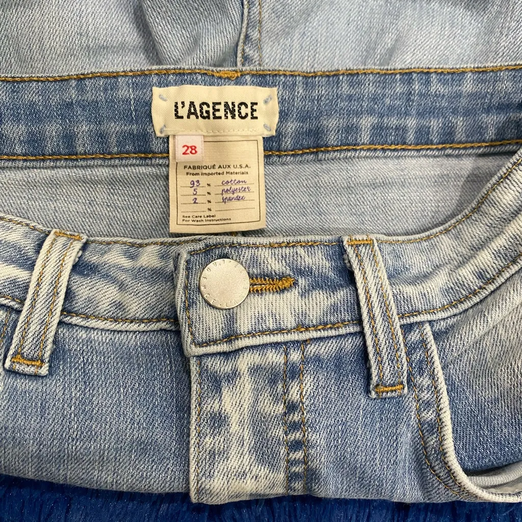 L'AGENCE Light Blue Mid Rise Raw Hem Distressed Ankle Jeans - Image 9