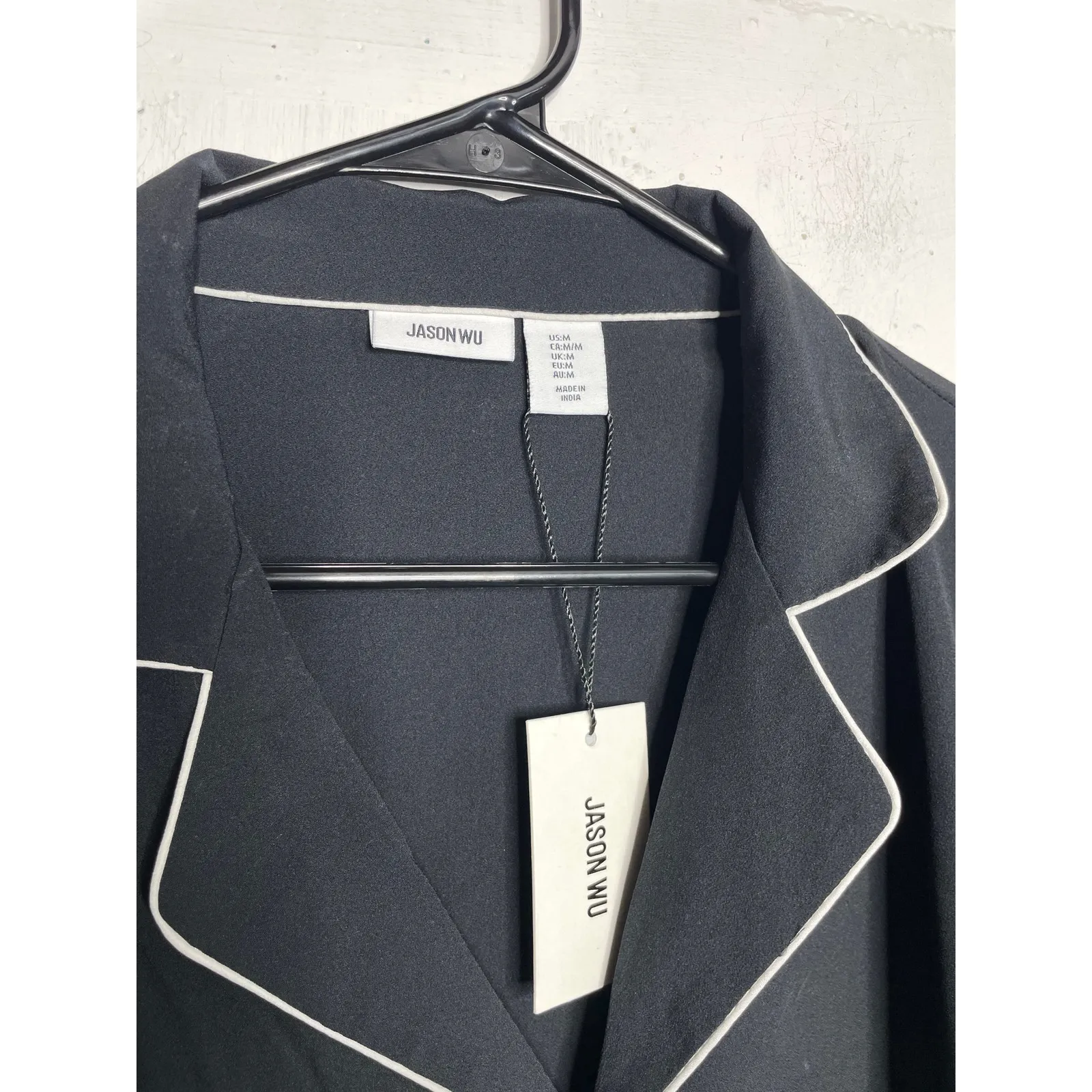 NEW Jason Wu Pajama Top Womens Medium Black Satin Sleep Button Front Medium - Image 3