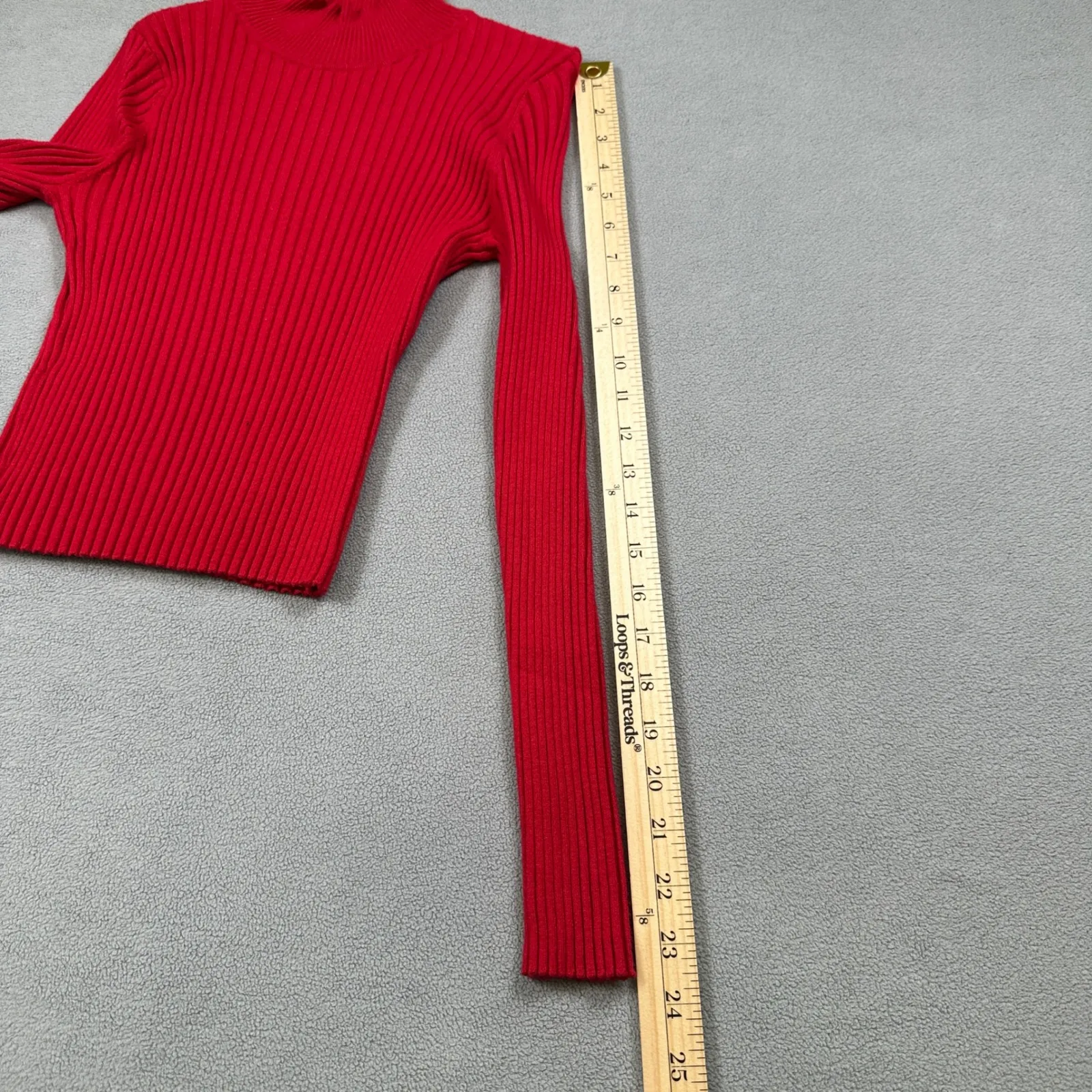 Ambiance Apparel Sweater Top Red L Womens Ribbed Mock Neck Long Sleeve Knit Cute - Image 3