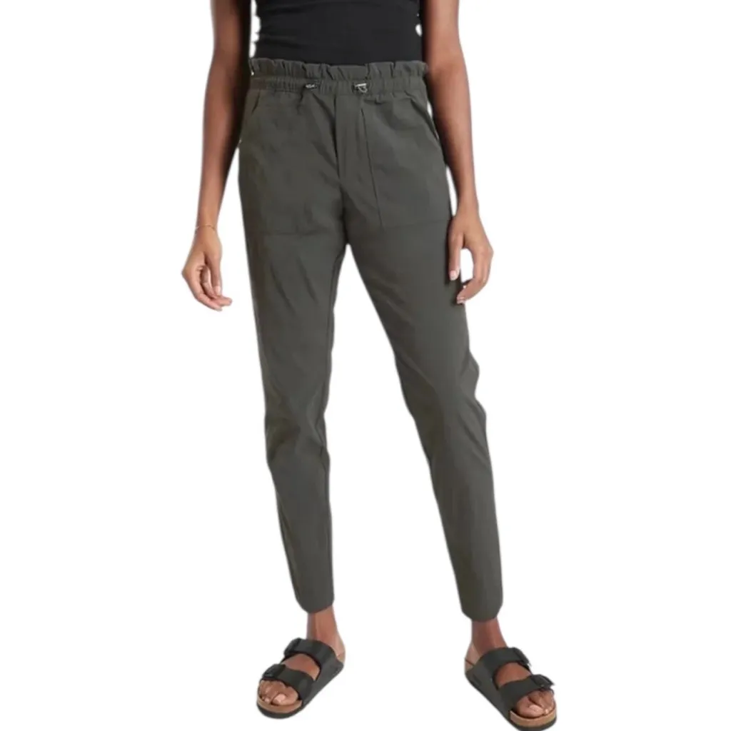 Athleta Trekkie Paperbag Pants Size 4 Green High Rise Cinch Waist Hiking Outdoor - Image 3