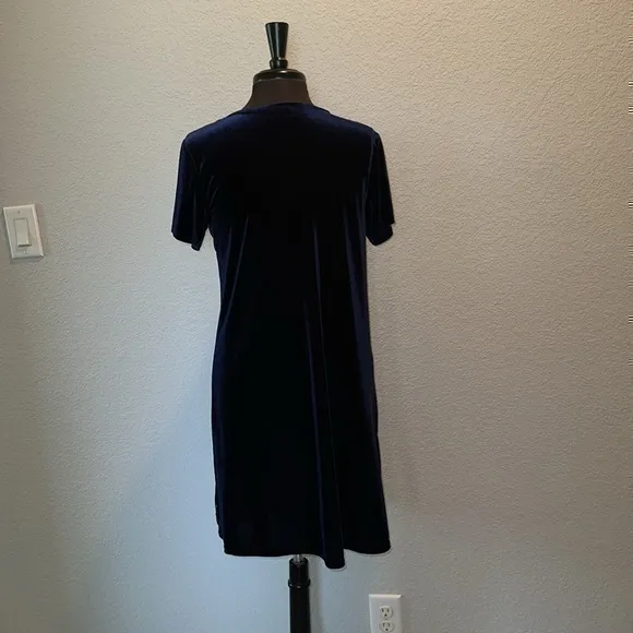 SWAT Velvet Blue Shift Dress with Blue Floral Beaded Embroidery Vintage 90s Size 18 - Image 10