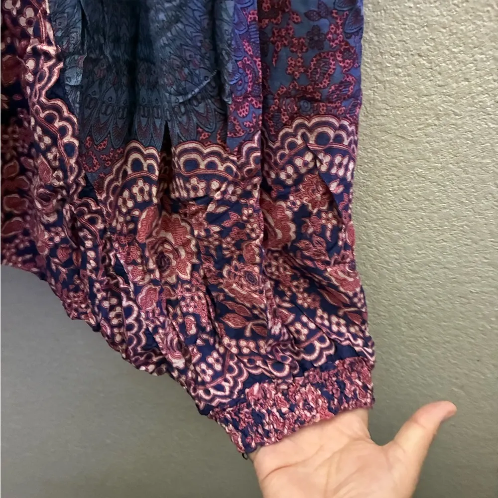 JIBJAAB Bohemian Multicolor Harem Festival Hippie Wide Leg Pants OS Blue Size undefined - Image 7