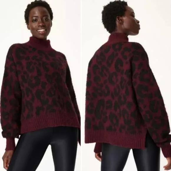 Sweaty Betty Leopard Animal Jacquard Mohair Mock Neck Jumper Sweater Small NEW - Image 2