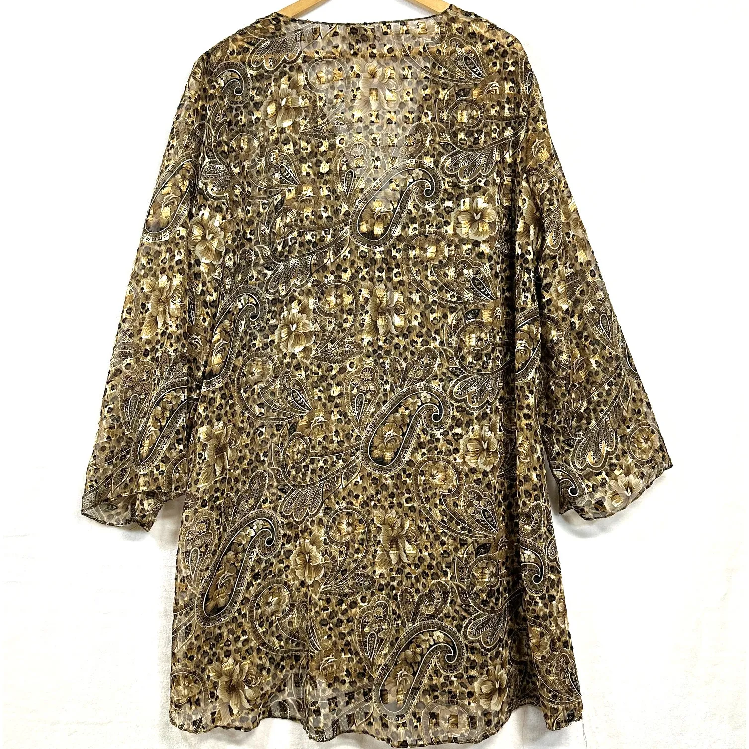 Vintage Maggie Barnes Paisley Animal Print Clipdot‎ Brown Flowy Cardigan Tied - Image 5