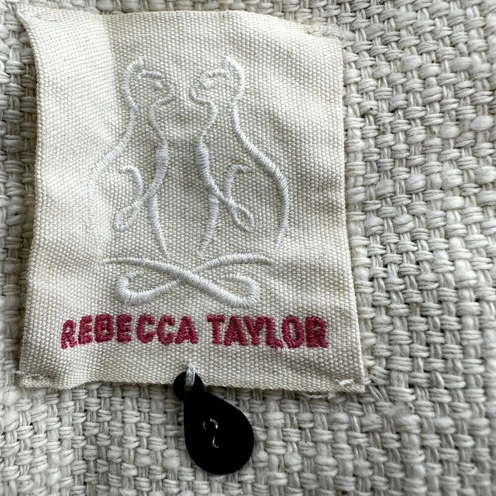 Rebecca Taylor Cotton Tweed Suiting Jacket Cropped Full Zip Fringe White Small - Image 3