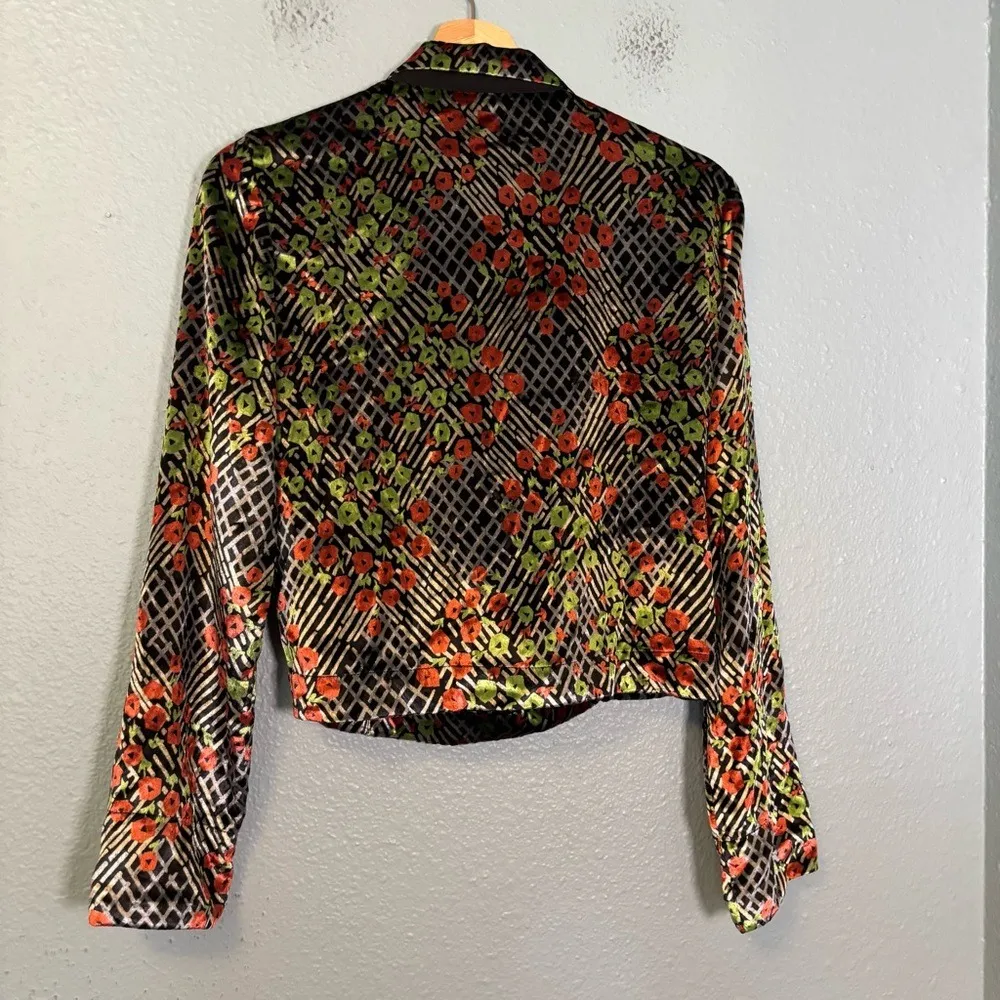 Anthropologie Ett:Twa Velvet Multicolor‎ Patterned V Neck Wrap Top Size 2 - Image 7