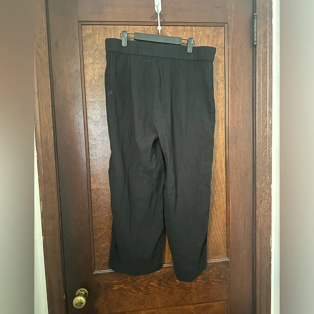 Eileen Fisher Organic Cotton Black Gauze Crinkled Pants Size M - Image 3
