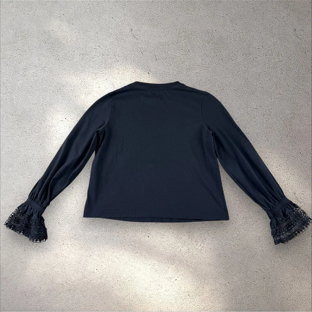 See by Chloe Cotton Crewneck Lace Trim Bell Sleeve Guipure Blouse Black Size S‎ - Image 9