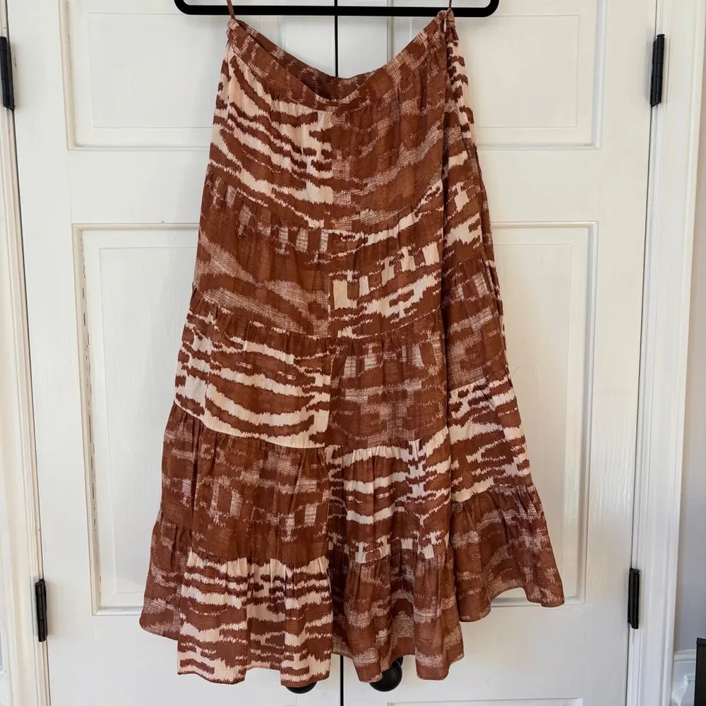 Ulla Johnson Aisa Silk Taffeta Tiered Midi Skirt Fawn‎ Size 10 Ikat Animal Print - Image 6