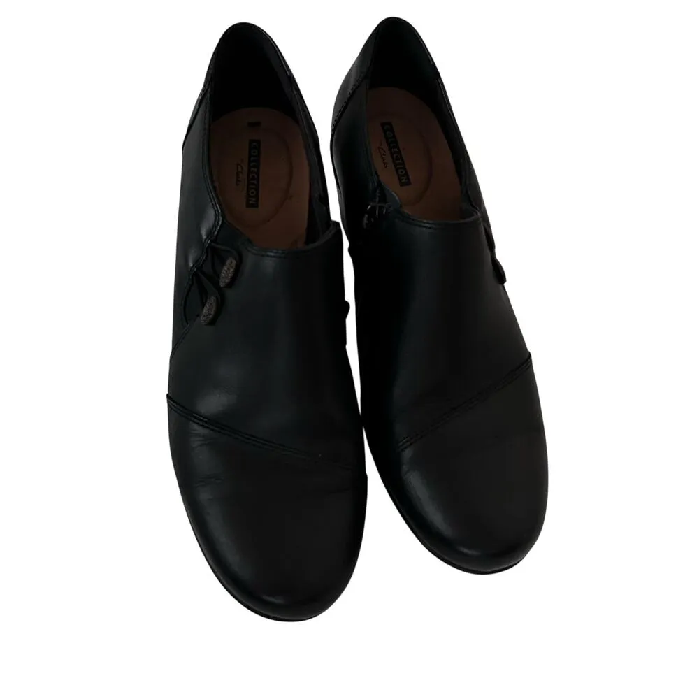 Clarks Emslie Warren Black Leather Heeled Loafers Sz 10 - Image 2