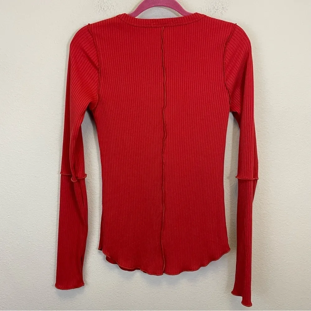 Culture Code Ribbed Long‎ Sleeve w/ Thumbholes Round Neck Tip Red Size M Size M - Image 7