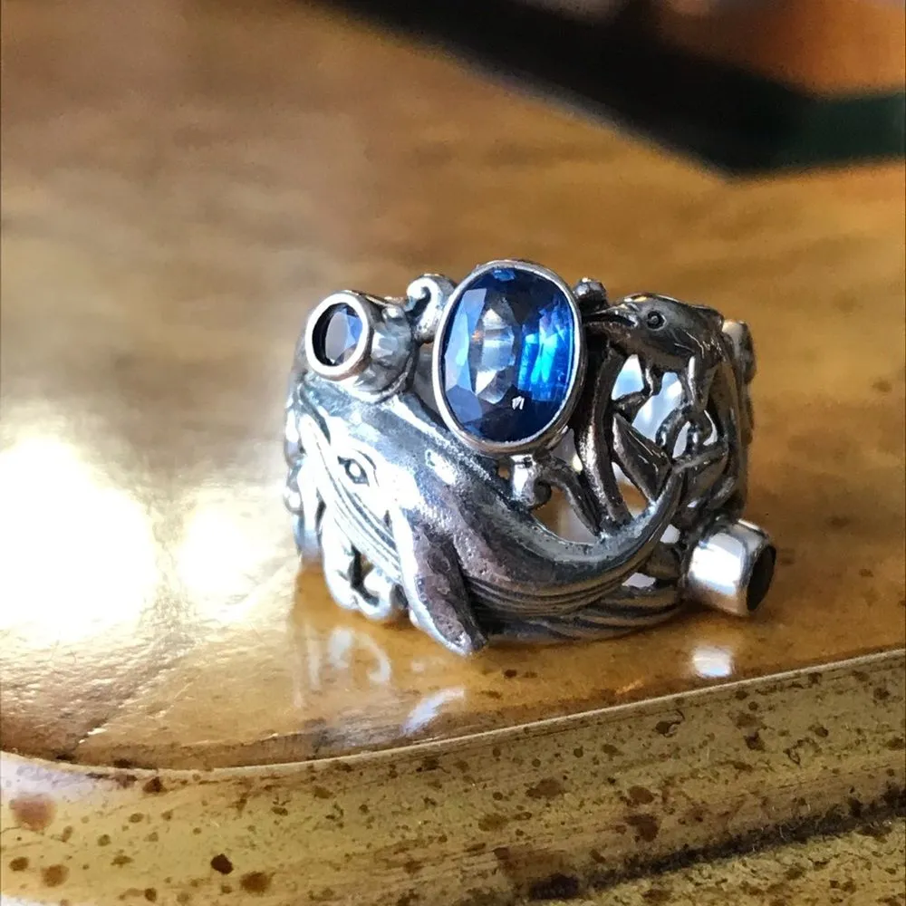 Natural Kyanite Chrome Diopside Garnet Sterling Silver Dolphin Ring Size 6 - Image 10