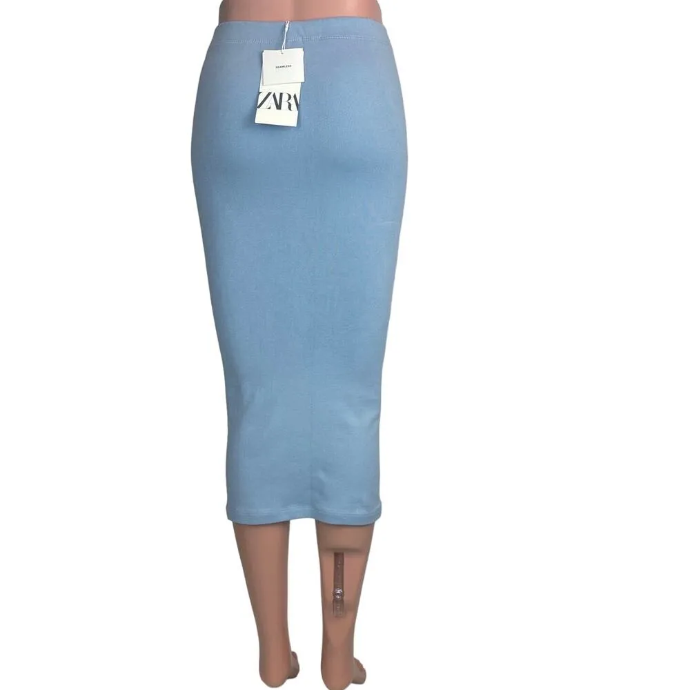NEW Zara Light Blue Tight Fitted Bodycon Stretch Skinny Midi Pencil Skirt XS / S - Image 6