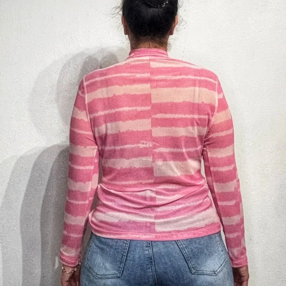 House of Aama Pink Striped Sheer Turtleneck Blouse Sz L Size L - Image 7