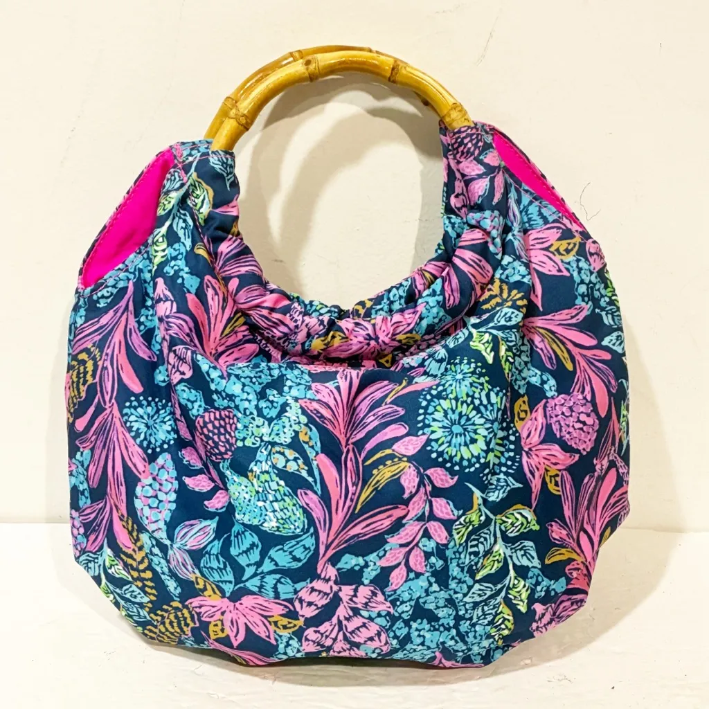 Lilly Pulitzer Bamboo Handle Bag Purse Aegean Navy Calypso Coast - Image 5