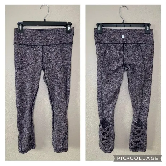 Yogalicious Soft Stretch Cropped Leggings Strappy Back Purple Size Small - EUC - Image 2