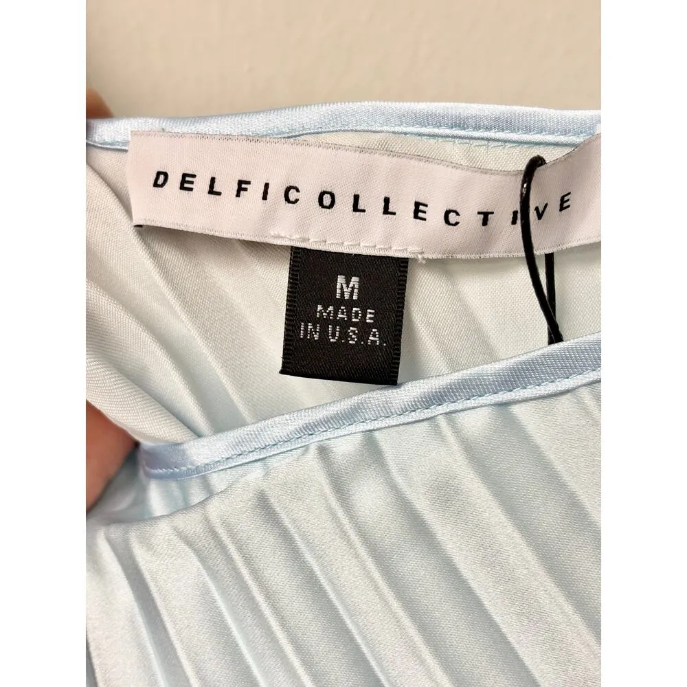 NWT Delfi Collective Erica One Shoulder Pleated Maxi Dress Blue Ombre Women's M Size M - Image 5