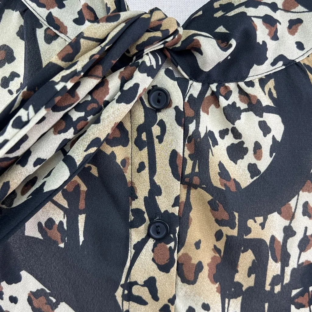 Allison Taylor Size Small Brown Leopard Sheer Button Up Bow Top Blouse - Image 7