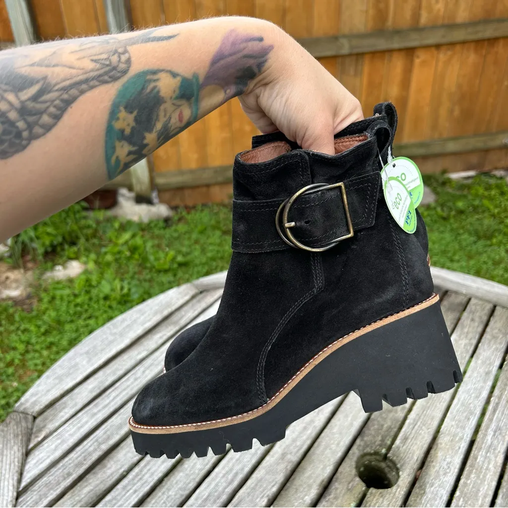 Paul Green Suede‎ Ankle Boots With Buckle And Track Sole Black size 3 UK 5.5 US - Image 7