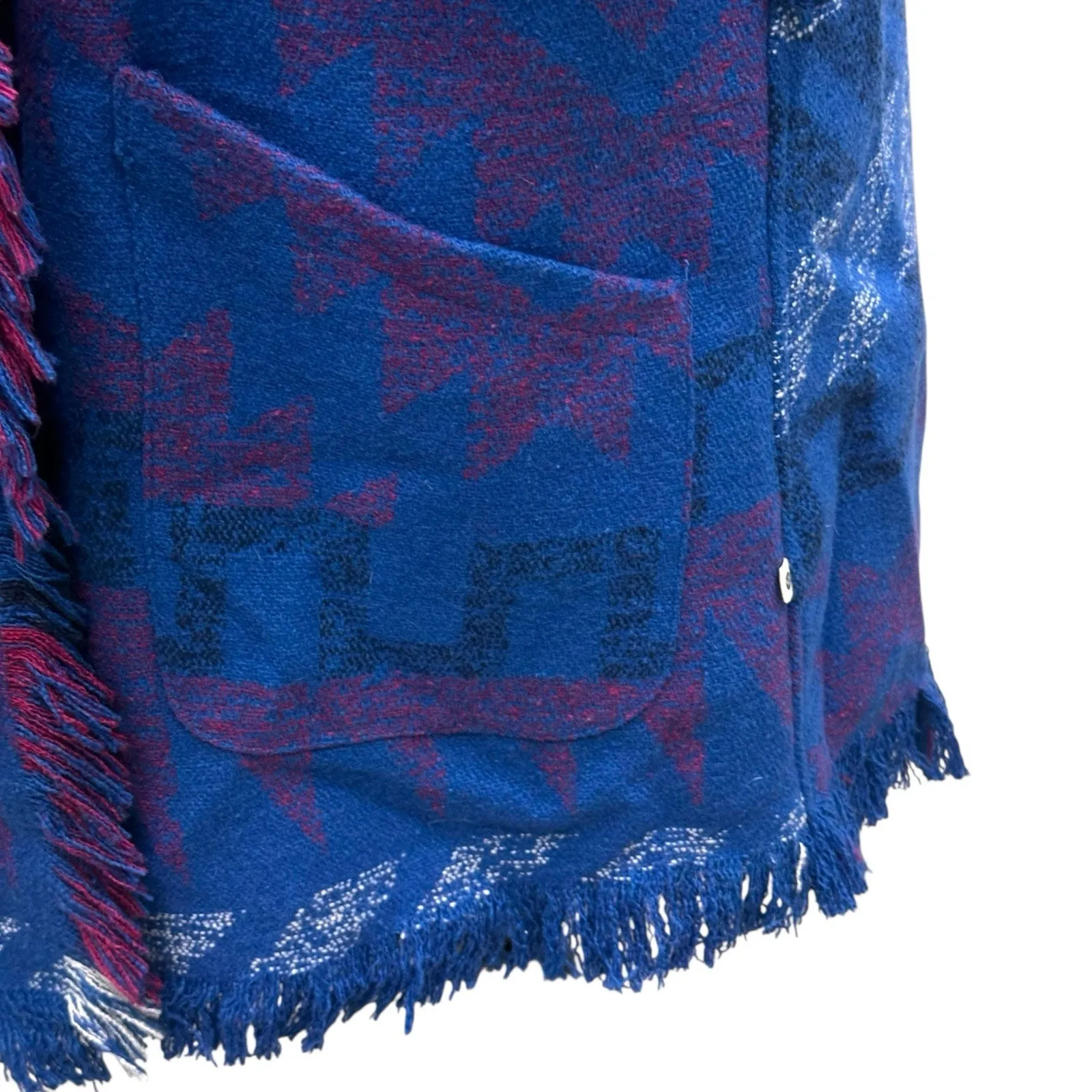 ROXY Santa Katalina Blue Aztec Fringe Beach Surf Wrap Jacket Hoodie Size XS - Image 5