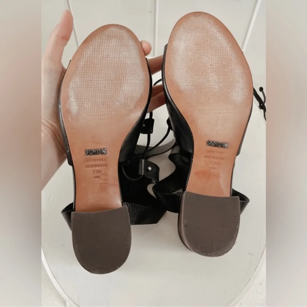 Schutz Monik Black Leather Lace Up Gladiator Heels Block Heel Women 7.5
Modern - Image 10