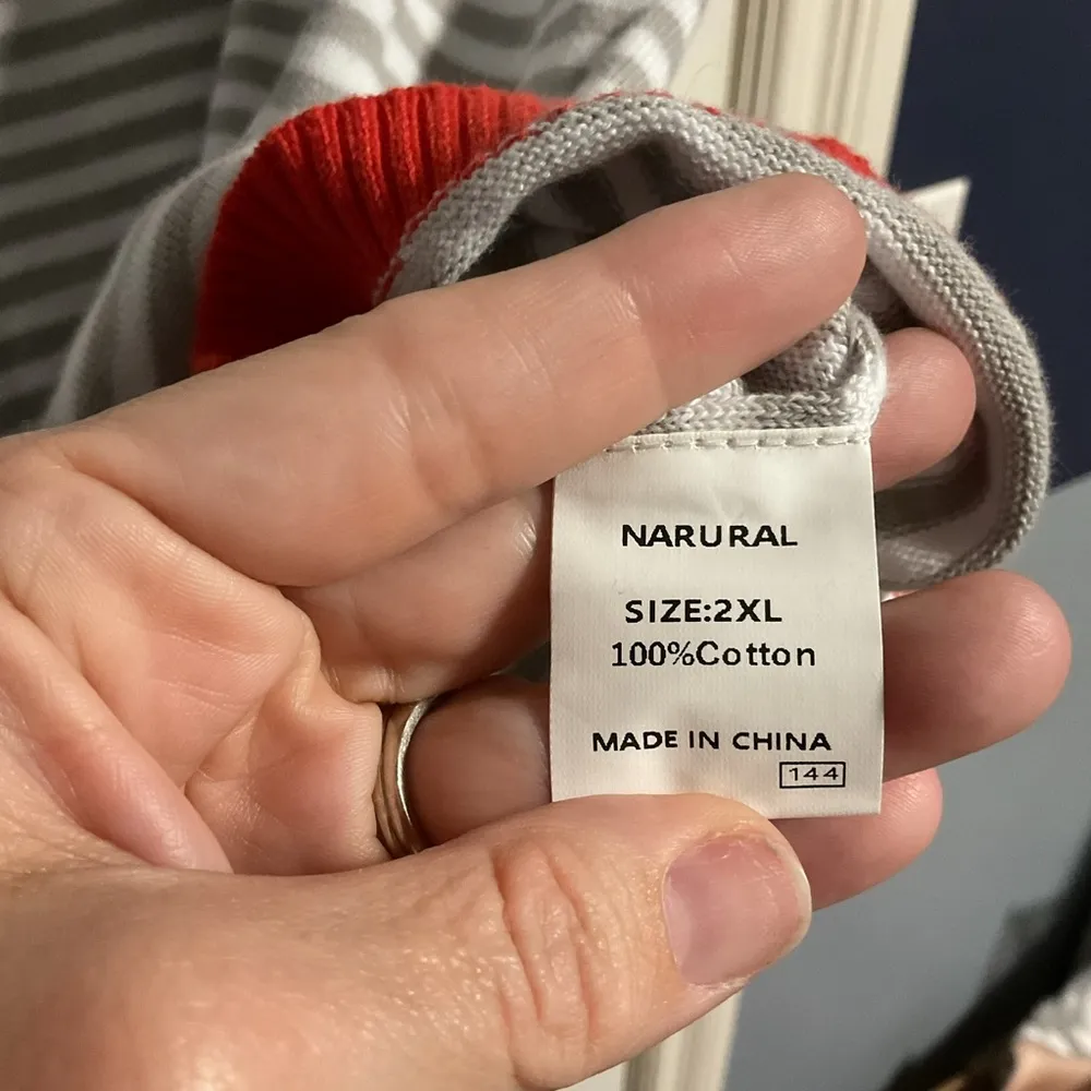 Amazon Gray and Red Crew Neck Sweater with Nautical Stripes - Image 2