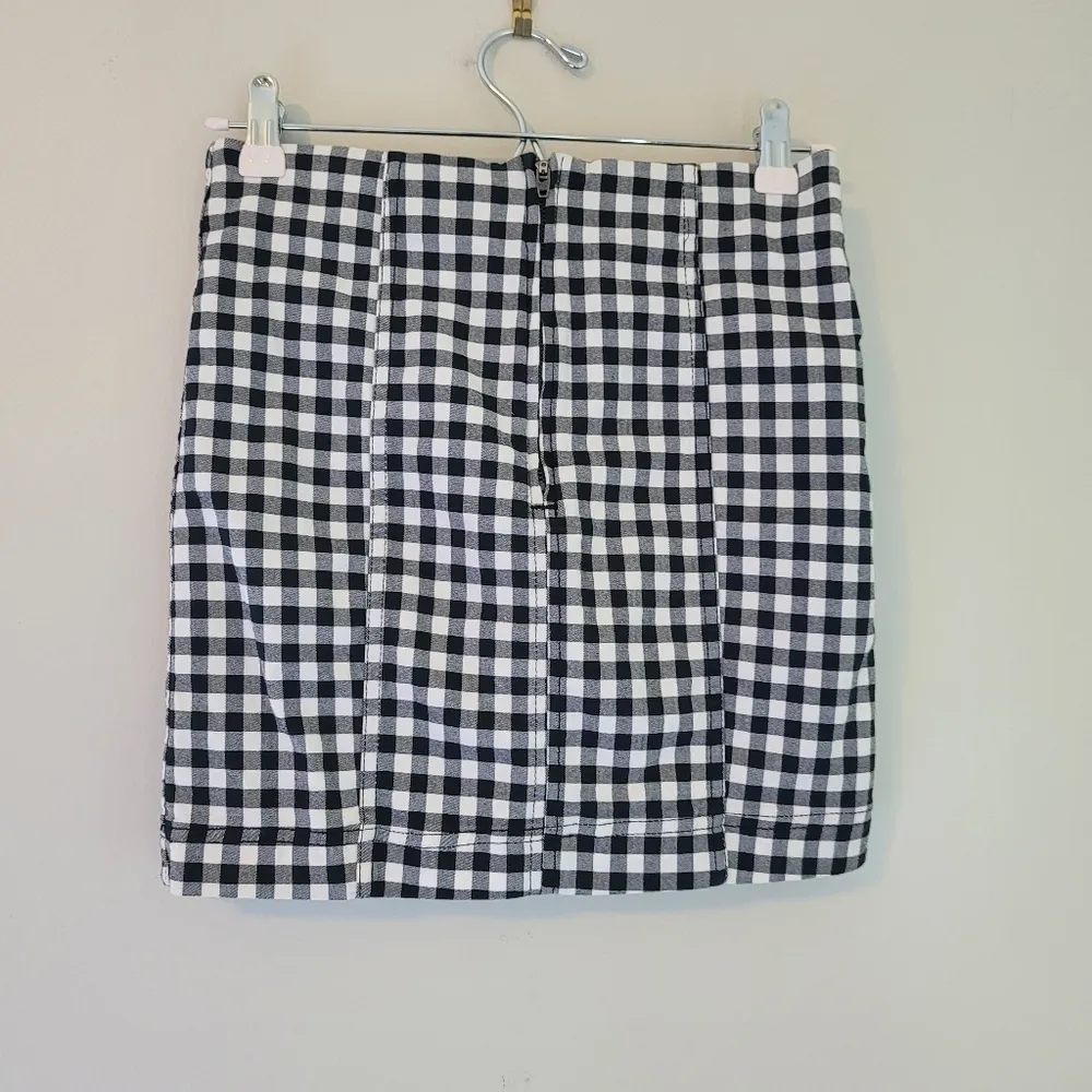Free People Black and White Plaid Mini Skirt - Image 3