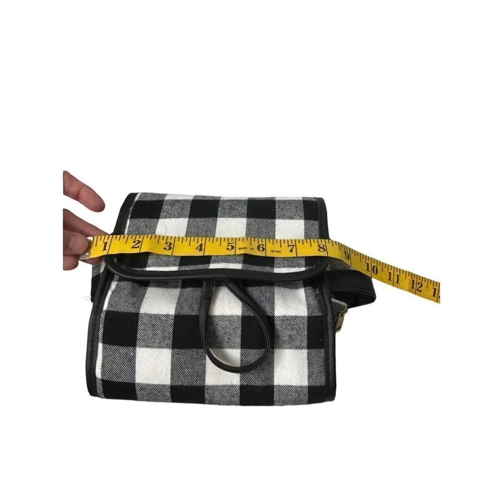 Buffalo plaid fold up travel makeup and jewelry case hanging travel pouch Black - Image 5