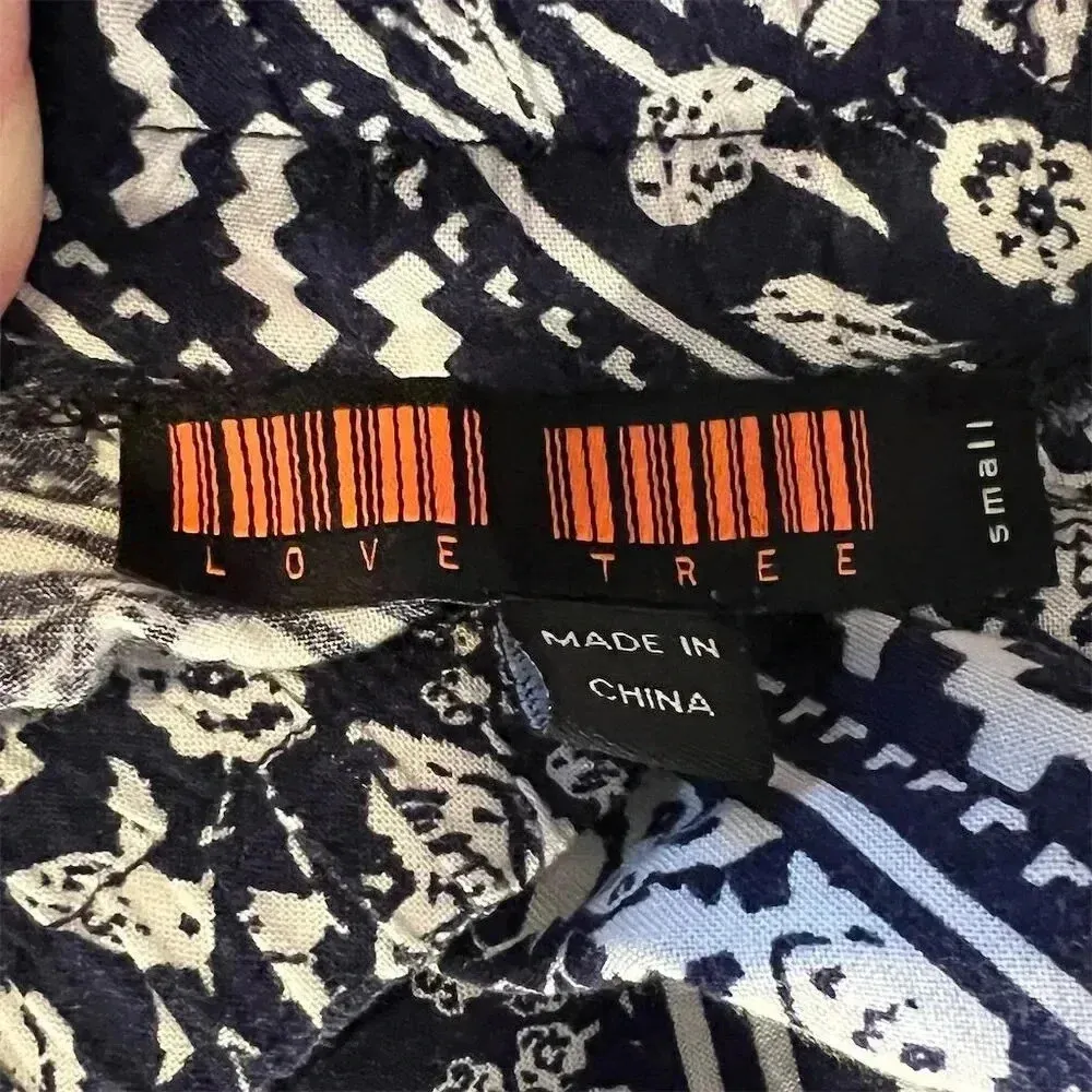 Love Tree Women's Geometric Print Flowy Bohemian Pants Size S Navy and White - Image 5