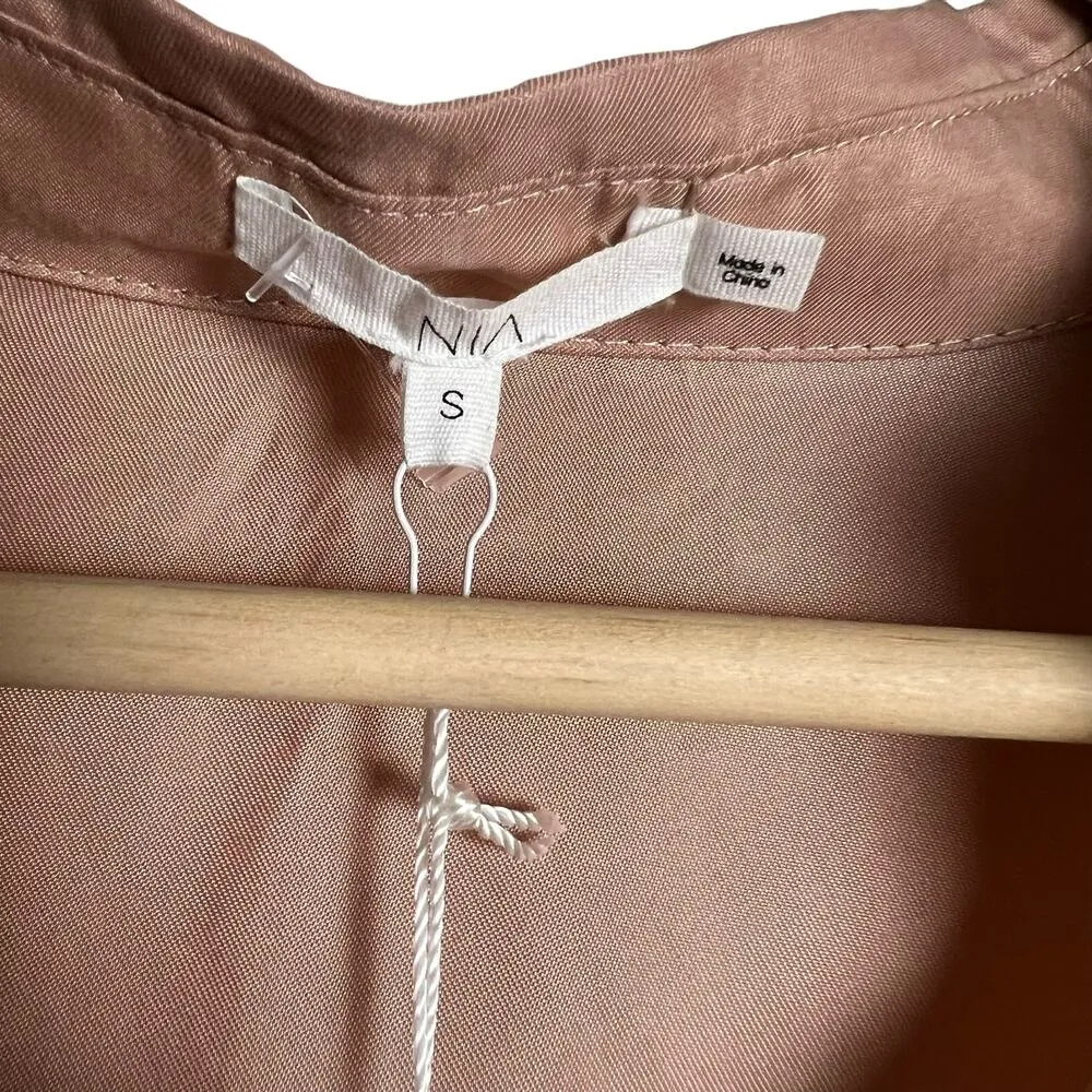 Nia Bardot Pink Boxy Long Sleeve Button Up Blouse Shirt Size Small - Image 5